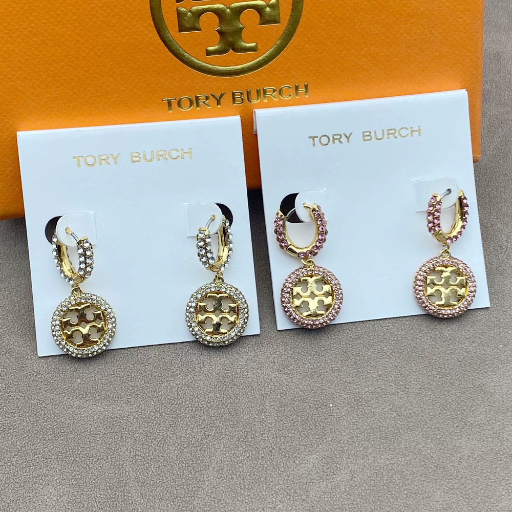 Tory Burch Full Zircon Round Hollow Letter Metal Earrings